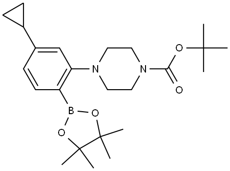 tert-Butyl 4-5-cyclopropyl-2-(4,4,5,5-tetramethyl-1,3,2-dioxaborolan-2-yl)phenyl-1-piperazinecarboxylate Struktur