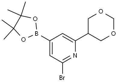 2-bromo-6-(1,3-dioxan-5-yl)-4-(4,4,5,5-tetramethyl-1,3,2-dioxaborolan-2-yl)pyridine Struktur