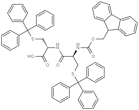 (2R)-2-[(2R)-2-({[(9H-fluoren-9-yl)methoxy]carbonyl}amino)-3-[(triphenylmethyl)sulfanyl]propanamido]-3-[(triphenylmethyl)sulfanyl]propanoic acid Struktur