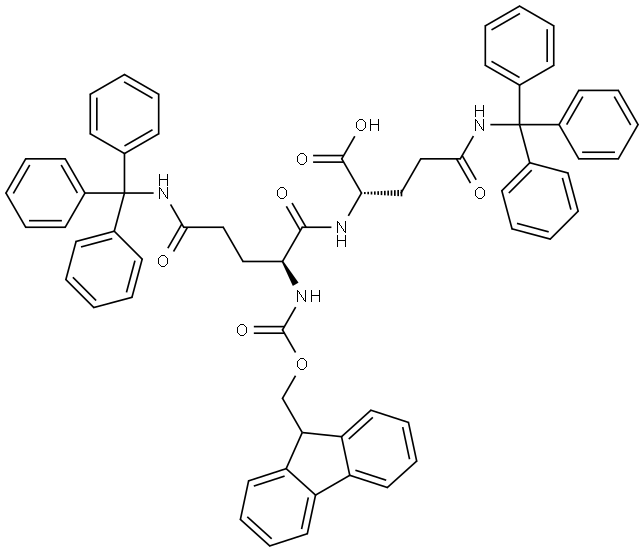 (2S)-2-[(2S)-2-({[(9H-fluoren-9-yl)methoxy]carbonyl}amino)-4-[(triphenylmethyl)carbamoyl]butanamido]-4-[(triphenylmethyl)carbamoyl]butanoic acid Struktur