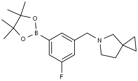 5-(3-fluoro-5-(4,4,5,5-tetramethyl-1,3,2-dioxaborolan-2-yl)benzyl)-5-azaspiro[2.4]heptane Struktur