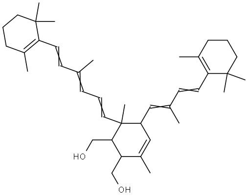 3-Cyclohexene-1,2-dimethanol, 3,6-dimethyl-5-[2-methyl-4-(2,6,6-trimethyl-1-cyclohexen-1-yl)-1,3-butadienyl]-6-[4-methyl-6-(2,6,6-trimethyl-1-cyclohexen-1-yl)-1,3,5-hexatrienyl]-, cis-2,cis-5- (8CI) Struktur