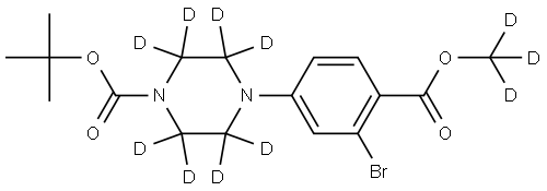 tert-butyl 4-(3-bromo-4-((methoxy-d3)carbonyl)phenyl)piperazine-1-carboxylate-2,2,3,3,5,5,6,6-d8 Struktur