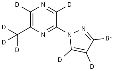 2-(3-bromo-1H-pyrazol-1-yl-4,5-d2)-6-(methyl-d3)pyrazine-3,5-d2 Struktur