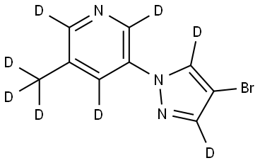 3-(4-bromo-1H-pyrazol-1-yl-3,5-d2)-5-(methyl-d3)pyridine-2,4,6-d3 Struktur