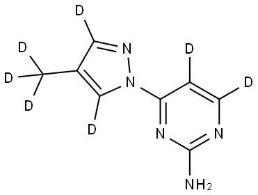 4-(4-(methyl-d3)-1H-pyrazol-1-yl-3,5-d2)pyrimidin-5,6-d2-2-amine Struktur