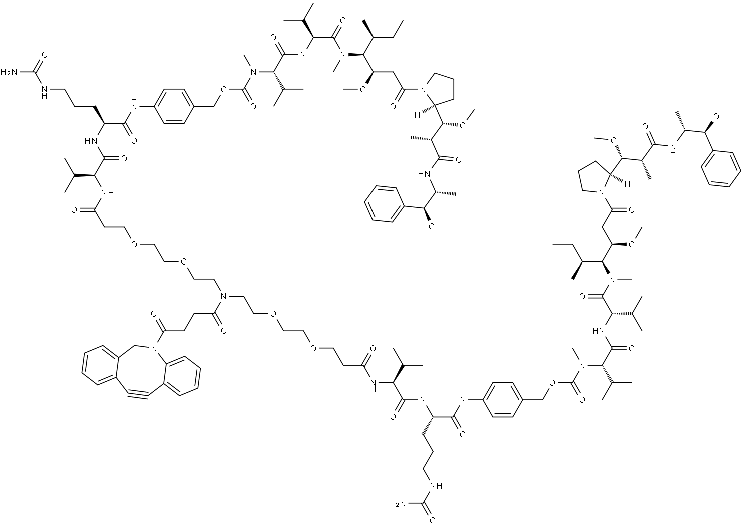 DBCO-(PEG2-VC-PAB-MMAE)2 Struktur