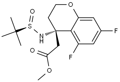 methyl 2-((S)-4-(((R)-tert-butylsulfinyl)amino)-5,7-difluorochroman-4-yl)acetate Struktur