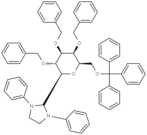 D-Galactitol, 1,5-anhydro-1-C-(1,3-diphenyl-2-imidazolidinyl)-2,3,4-tris-O-(phenylmethyl)-6-O-(triphenylmethyl)-, (1S)- Struktur