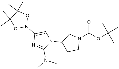 tert-butyl 3-(2-(dimethylamino)-4-(4,4,5,5-tetramethyl-1,3,2-dioxaborolan-2-yl)-1H-imidazol-1-yl)pyrrolidine-1-carboxylate Struktur