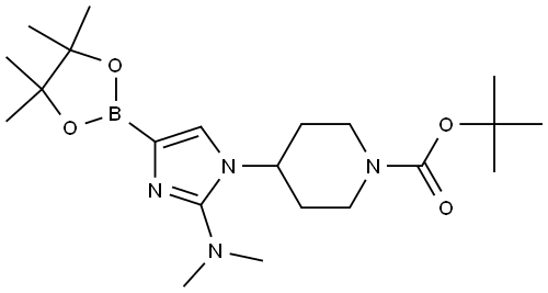 tert-butyl 4-(2-(dimethylamino)-4-(4,4,5,5-tetramethyl-1,3,2-dioxaborolan-2-yl)-1H-imidazol-1-yl)piperidine-1-carboxylate Struktur