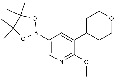 2-methoxy-3-(tetrahydro-2H-pyran-4-yl)-5-(4,4,5,5-tetramethyl-1,3,2-dioxaborolan-2-yl)pyridine Struktur