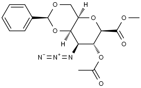 D-glycero-L-manno-Heptonic acid, 2,6-anhydro-4-azido-4-deoxy-5,7-O-[(S)-phenylmethylene]-, methyl ester, 3-acetate Struktur