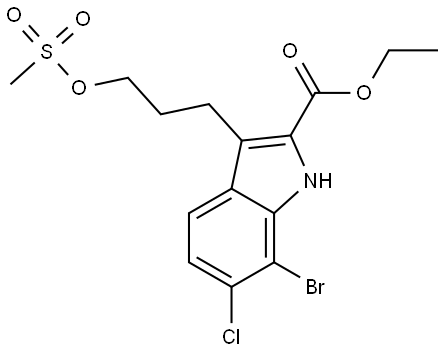 ethyl 7-bromo-6-chloro-3-(3-((methylsulfonyl)oxy)propyl)-1H-indole-2-carboxylate Struktur