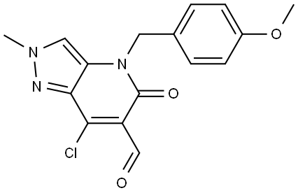 7-chloro-4-[(4-methoxyphenyl)methyl]-2-methyl-5-oxo-2H,4H,5H-pyrazolo[4,3-b]pyridine-6-carbaldehyde Struktur