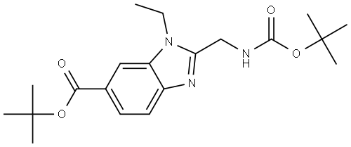 tert-butyl 2-(((tert-butoxycarbonyl)amino)methyl)-1-ethyl-1H-benzo[d]imidazole-6-carboxylate Struktur