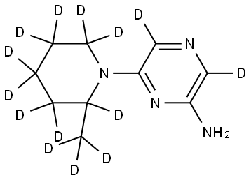 6-(2-(methyl-d3)piperidin-1-yl-2,3,3,4,4,5,5,6,6-d9)pyrazin-3,5-d2-2-amine Struktur