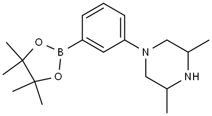 3,5-dimethyl-1-(3-(4,4,5,5-tetramethyl-1,3,2-dioxaborolan-2-yl)phenyl)piperazine Struktur