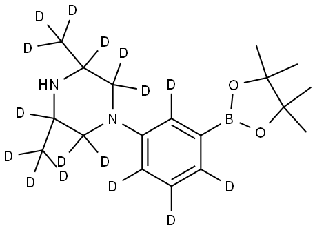 3,5-bis(methyl-d3)-1-(3-(4,4,5,5-tetramethyl-1,3,2-dioxaborolan-2-yl)phenyl-2,4,5,6-d4)piperazine-2,2,3,5,6,6-d6 Struktur