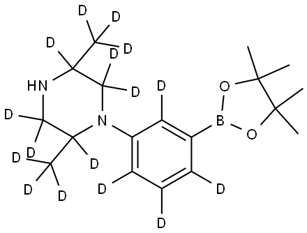 2,5-bis(methyl-d3)-1-(3-(4,4,5,5-tetramethyl-1,3,2-dioxaborolan-2-yl)phenyl-2,4,5,6-d4)piperazine-2,3,3,5,6,6-d6 Struktur