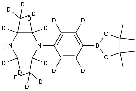 2,5-bis(methyl-d3)-1-(4-(4,4,5,5-tetramethyl-1,3,2-dioxaborolan-2-yl)phenyl-2,3,5,6-d4)piperazine-2,3,3,5,6,6-d6 Struktur