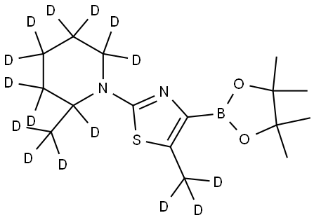 5-(methyl-d3)-2-(2-(methyl-d3)piperidin-1-yl-2,3,3,4,4,5,5,6,6-d9)-4-(4,4,5,5-tetramethyl-1,3,2-dioxaborolan-2-yl)thiazole Struktur