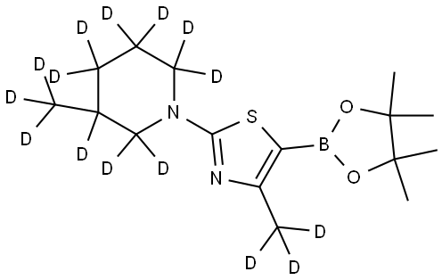 4-(methyl-d3)-2-(3-(methyl-d3)piperidin-1-yl-2,2,3,4,4,5,5,6,6-d9)-5-(4,4,5,5-tetramethyl-1,3,2-dioxaborolan-2-yl)thiazole Struktur