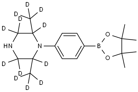 2,6-bis(methyl-d3)-1-(4-(4,4,5,5-tetramethyl-1,3,2-dioxaborolan-2-yl)phenyl)piperazine-2,3,3,5,5,6-d6 Struktur