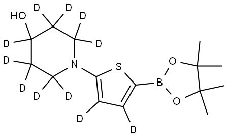 1-(5-(4,4,5,5-tetramethyl-1,3,2-dioxaborolan-2-yl)thiophen-2-yl-3,4-d2)piperidin-2,2,3,3,4,5,5,6,6-d9-4-ol Struktur