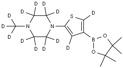 1-(methyl-d3)-4-(4-(4,4,5,5-tetramethyl-1,3,2-dioxaborolan-2-yl)thiophen-2-yl-3,5-d2)piperazine-2,2,3,3,5,5,6,6-d8 Struktur