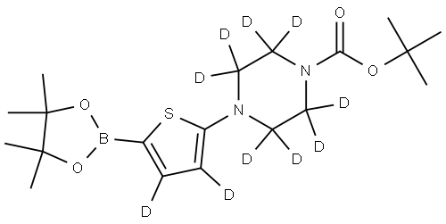 tert-butyl 4-(5-(4,4,5,5-tetramethyl-1,3,2-dioxaborolan-2-yl)thiophen-2-yl-3,4-d2)piperazine-1-carboxylate-2,2,3,3,5,5,6,6-d8 Struktur