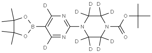 tert-butyl 4-(5-(4,4,5,5-tetramethyl-1,3,2-dioxaborolan-2-yl)pyrimidin-2-yl-4,6-d2)piperazine-1-carboxylate-2,2,3,3,5,5,6,6-d8 Struktur