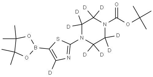 tert-butyl 4-(5-(4,4,5,5-tetramethyl-1,3,2-dioxaborolan-2-yl)thiazol-2-yl-4-d)piperazine-1-carboxylate-2,2,3,3,5,5,6,6-d8 Struktur