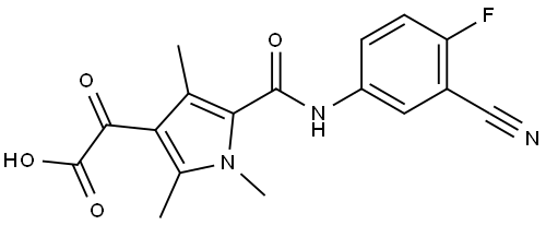 2-(5-((3-cyano-4-fluorophenyl)carbamoyl)-1,2,4-trimethyl-1H-pyrrol-3-yl)-2-oxoacetic acid Struktur