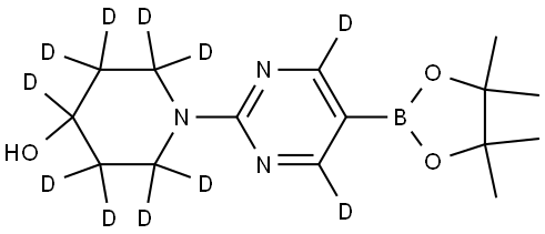 1-(5-(4,4,5,5-tetramethyl-1,3,2-dioxaborolan-2-yl)pyrimidin-2-yl-4,6-d2)piperidin-2,2,3,3,4,5,5,6,6-d9-4-ol Struktur