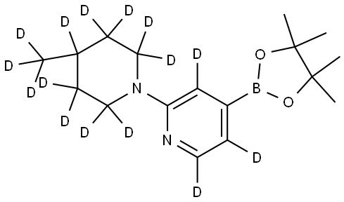 2-(4-(methyl-d3)piperidin-1-yl-2,2,3,3,4,5,5,6,6-d9)-4-(4,4,5,5-tetramethyl-1,3,2-dioxaborolan-2-yl)pyridine-3,5,6-d3 Struktur