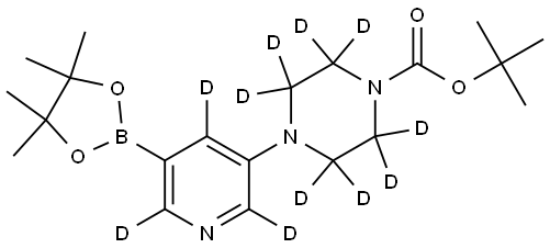 tert-butyl 4-(5-(4,4,5,5-tetramethyl-1,3,2-dioxaborolan-2-yl)pyridin-3-yl-2,4,6-d3)piperazine-1-carboxylate-2,2,3,3,5,5,6,6-d8 Struktur