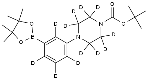 tert-butyl 4-(3-(4,4,5,5-tetramethyl-1,3,2-dioxaborolan-2-yl)phenyl-2,4,5,6-d4)piperazine-1-carboxylate-2,2,3,3,5,5,6,6-d8 Struktur