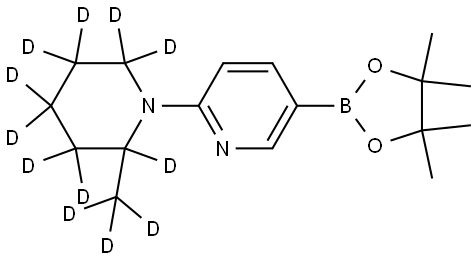 2-(2-(methyl-d3)piperidin-1-yl-2,3,3,4,4,5,5,6,6-d9)-5-(4,4,5,5-tetramethyl-1,3,2-dioxaborolan-2-yl)pyridine Struktur