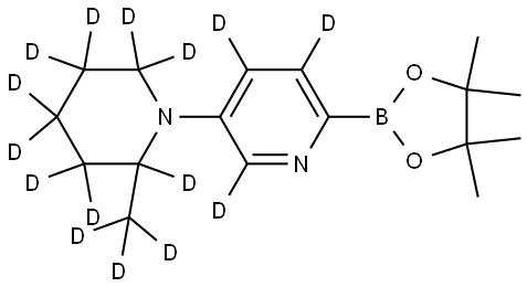 5-(2-(methyl-d3)piperidin-1-yl-2,3,3,4,4,5,5,6,6-d9)-2-(4,4,5,5-tetramethyl-1,3,2-dioxaborolan-2-yl)pyridine-3,4,6-d3 Struktur