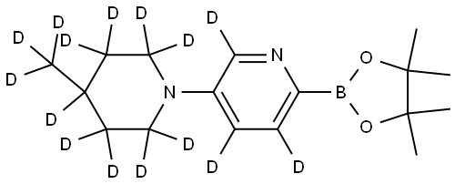 5-(4-(methyl-d3)piperidin-1-yl-2,2,3,3,4,5,5,6,6-d9)-2-(4,4,5,5-tetramethyl-1,3,2-dioxaborolan-2-yl)pyridine-3,4,6-d3 Struktur