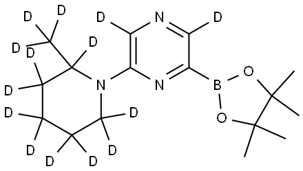 2-(2-(methyl-d3)piperidin-1-yl-2,3,3,4,4,5,5,6,6-d9)-6-(4,4,5,5-tetramethyl-1,3,2-dioxaborolan-2-yl)pyrazine-3,5-d2 Struktur