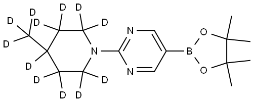 2-(4-(methyl-d3)piperidin-1-yl-2,2,3,3,4,5,5,6,6-d9)-5-(4,4,5,5-tetramethyl-1,3,2-dioxaborolan-2-yl)pyrimidine Struktur