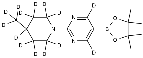 2-(4-(methyl-d3)piperidin-1-yl-2,2,3,3,4,5,5,6,6-d9)-5-(4,4,5,5-tetramethyl-1,3,2-dioxaborolan-2-yl)pyrimidine-4,6-d2 Struktur