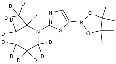 2-(2-(methyl-d3)piperidin-1-yl-2,3,3,4,4,5,5,6,6-d9)-5-(4,4,5,5-tetramethyl-1,3,2-dioxaborolan-2-yl)thiazole Struktur