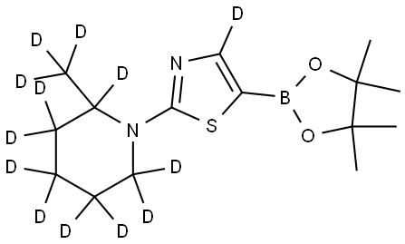 2-(2-(methyl-d3)piperidin-1-yl-2,3,3,4,4,5,5,6,6-d9)-5-(4,4,5,5-tetramethyl-1,3,2-dioxaborolan-2-yl)thiazole-4-d Struktur