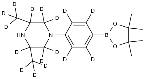 3,5-bis(methyl-d3)-1-(4-(4,4,5,5-tetramethyl-1,3,2-dioxaborolan-2-yl)phenyl-2,3,5,6-d4)piperazine-2,2,3,5,6,6-d6 Struktur