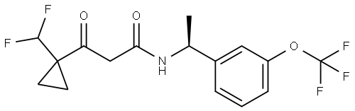 (S)-3-(1-(difluoromethyl)cyclopropyl)-3-oxo-N-(1-(3-(trifluoromethoxy)phenyl)ethyl)propanamide Struktur