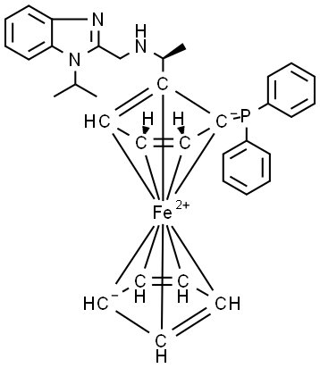 (1S)-1-(Diphenylphosphino)-2-[(1S)-1-[[[1-(1-methylethyl)-1H-benzimidazol-2-yl]methyl]amino]ethyl]ferrocene Struktur