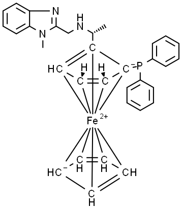 (1R)-1-(Diphenylphosphino)-2-[(1R)-1-[[(1-methyl-1H-benzimidazol-2-yl)methyl]amino]ethyl]ferrocene Struktur